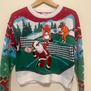 Festive Santa and Reindeer Sweater - Red and Green
